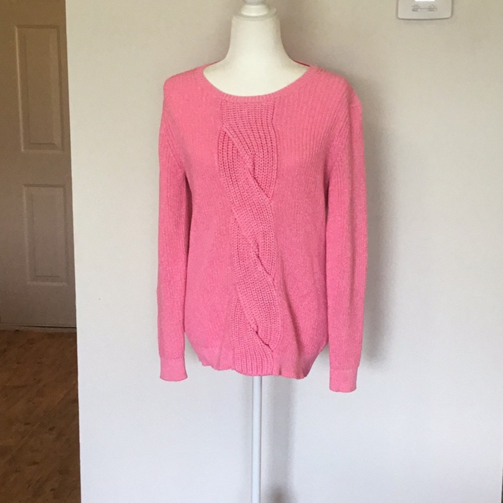 Talbots pink chunky knit crew neck sweater